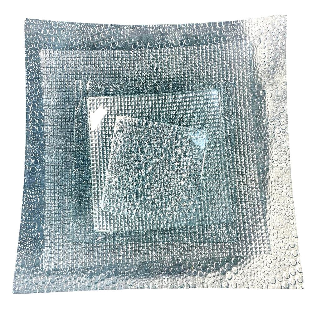 5 Plates: Handcrafted Vintage Decorative Textured Glass Serving Display Curved